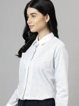 White & Light Blue Striped Long Sleeve Formal Shirt