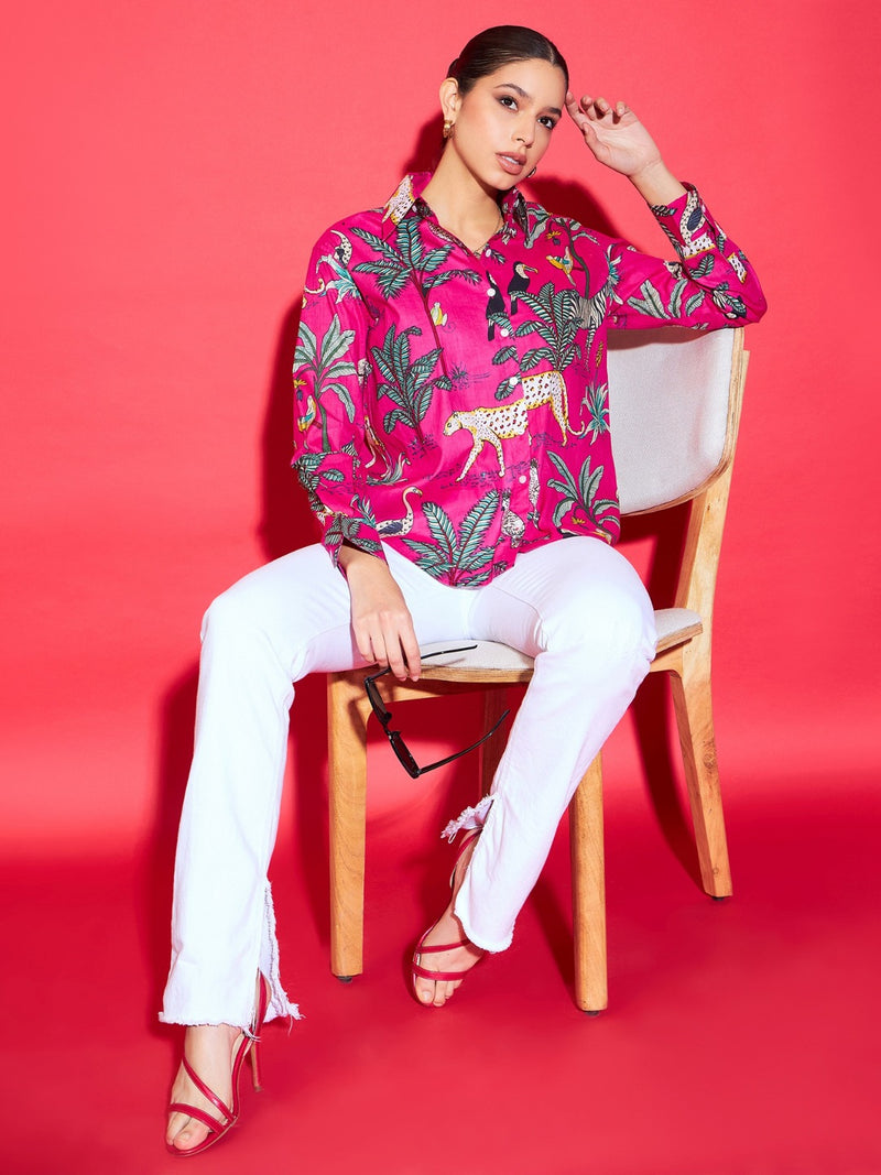 Magenta Safari Print Shirt