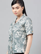 Green Tropical Print Short Sleeve Shirt