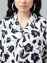 Classic Black & White Floral Print Half Sleeve Button-Up Shirt
