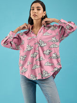 Pink Cloud-Print Button-Down Shirt