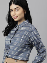 Blue & White Geometric Striped Formal Shirt