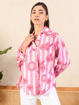 Pink Floral Striped Button-Down Shirt