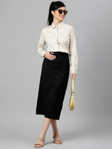 Beige & White Geometric Print Formal Shirt