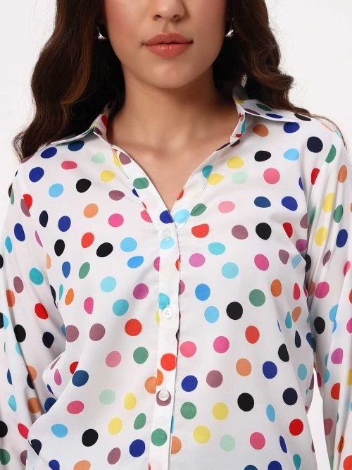 White Multicolor Polka Dot Casual Shirt