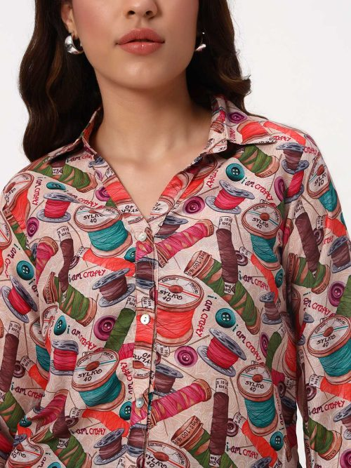 Multicolor Food Print Casual Shirt