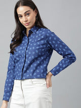 Blue Floral Printed Cotton Shirt