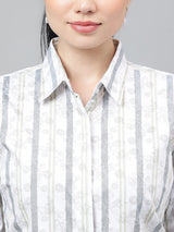 White & Grey Vertical Striped Long Sleeve Shirt