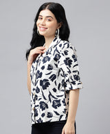 Classic Black & White Floral Print Half Sleeve Button-Up Shirt