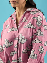 Pink Cloud-Print Button-Down Shirt
