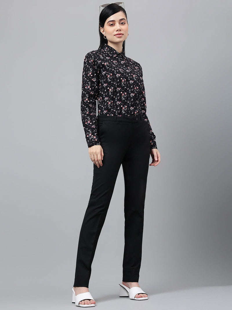 Black Floral Print Long Sleeve Shirt