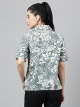Green Tropical Print Short Sleeve Shirt