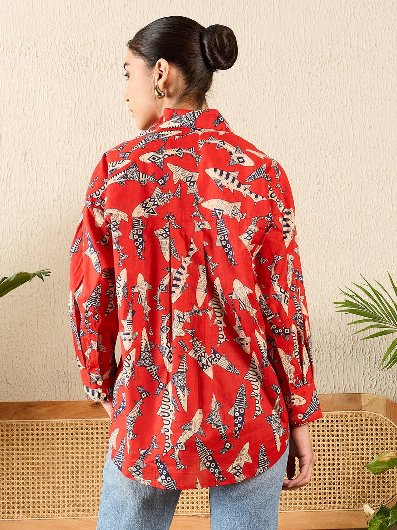 Tribal Print Red Cotton Shirt