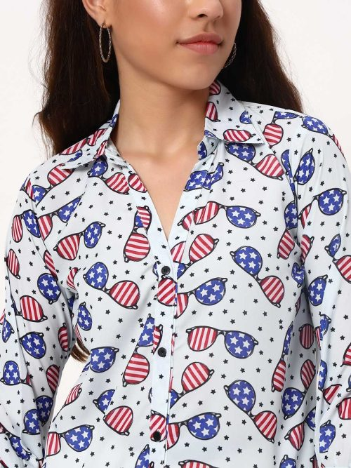 White USA-Themed Sunglasses Print Casual Shirt