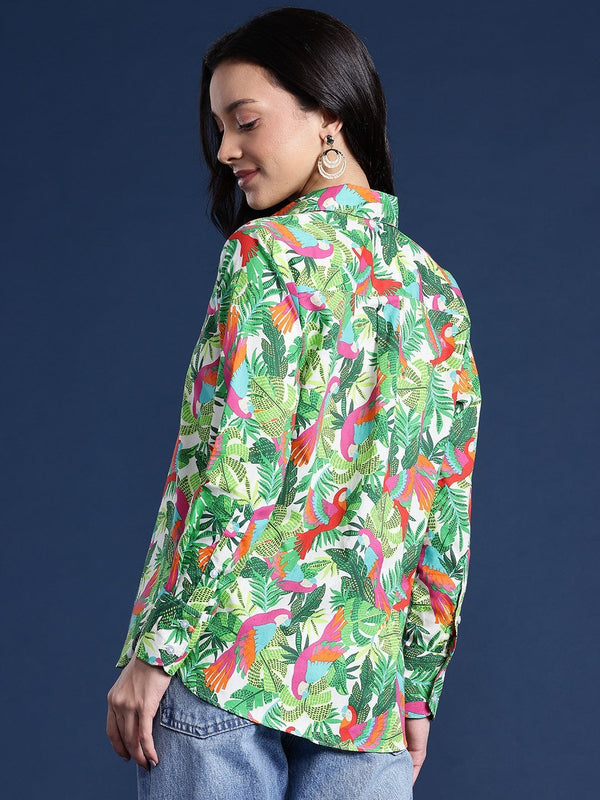 Green Tropical Printed Casual Shirt