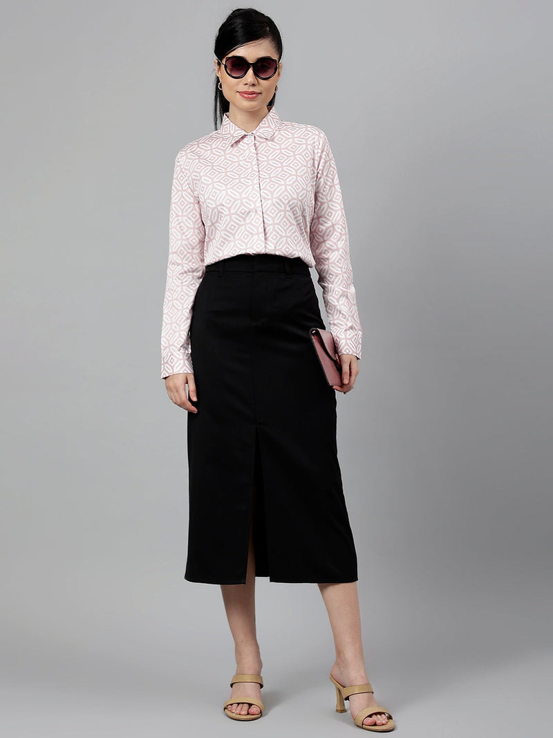 Pink & White Geometric Print Formal Shirt