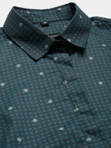Teal Blue Geometric Print Shirt