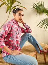 Tropical Print Pink Cotton Shirt