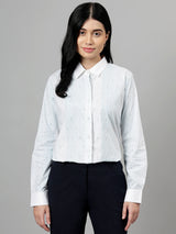 White & Light Blue Striped Long Sleeve Formal Shirt