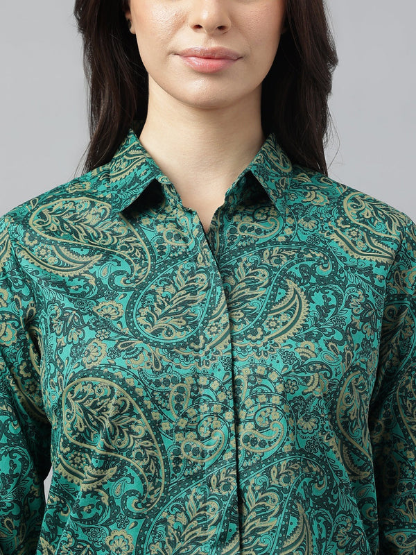 Teal Green Paisley Print Shirt