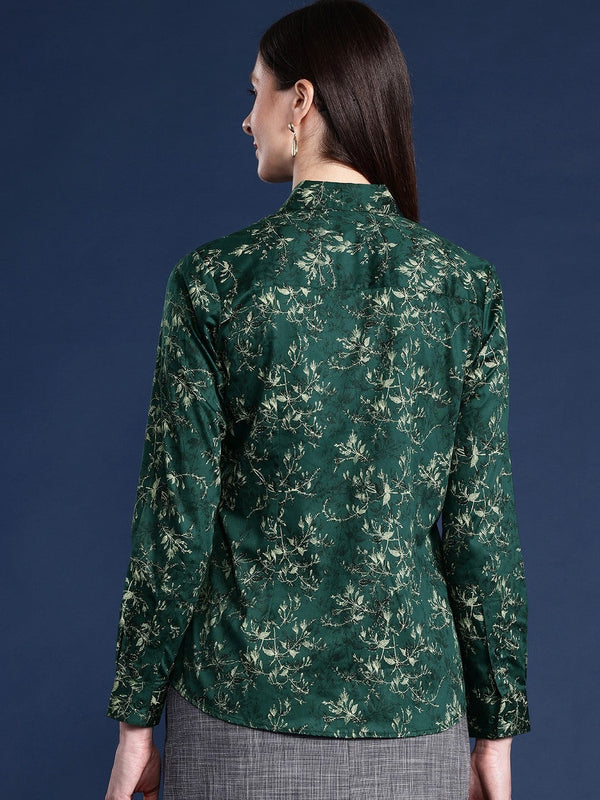 Dark Green Botanical Printed Shirt