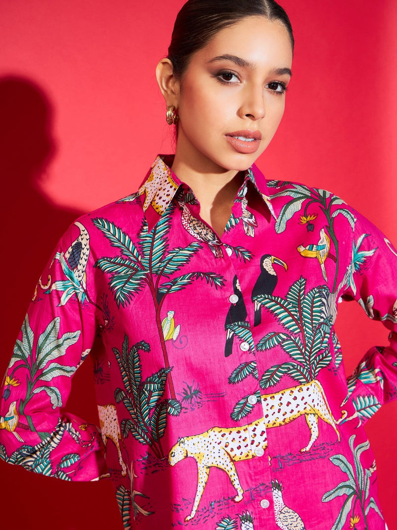 Magenta Safari Print Shirt