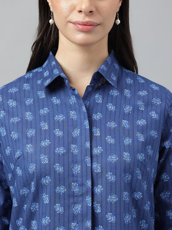 Navy Blue Floral Print Shirt