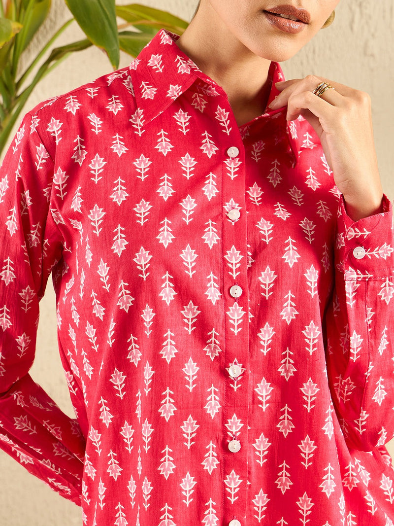 Handblock Print Red Cotton Shirt