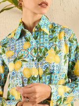 Mediterranean Lemon Print Cotton Shirt