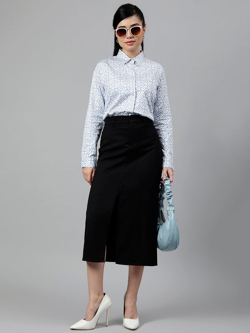 Light Blue & White Geometric Print Formal Shirt