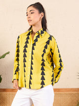 Bold Yellow & Black Geometric Print Button-Up Shirt