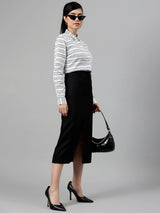 White & Black Geometric Striped Formal Shirt
