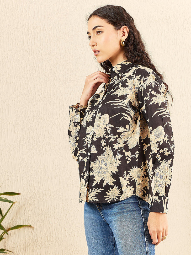 Black & Beige Tropical Print Shirt