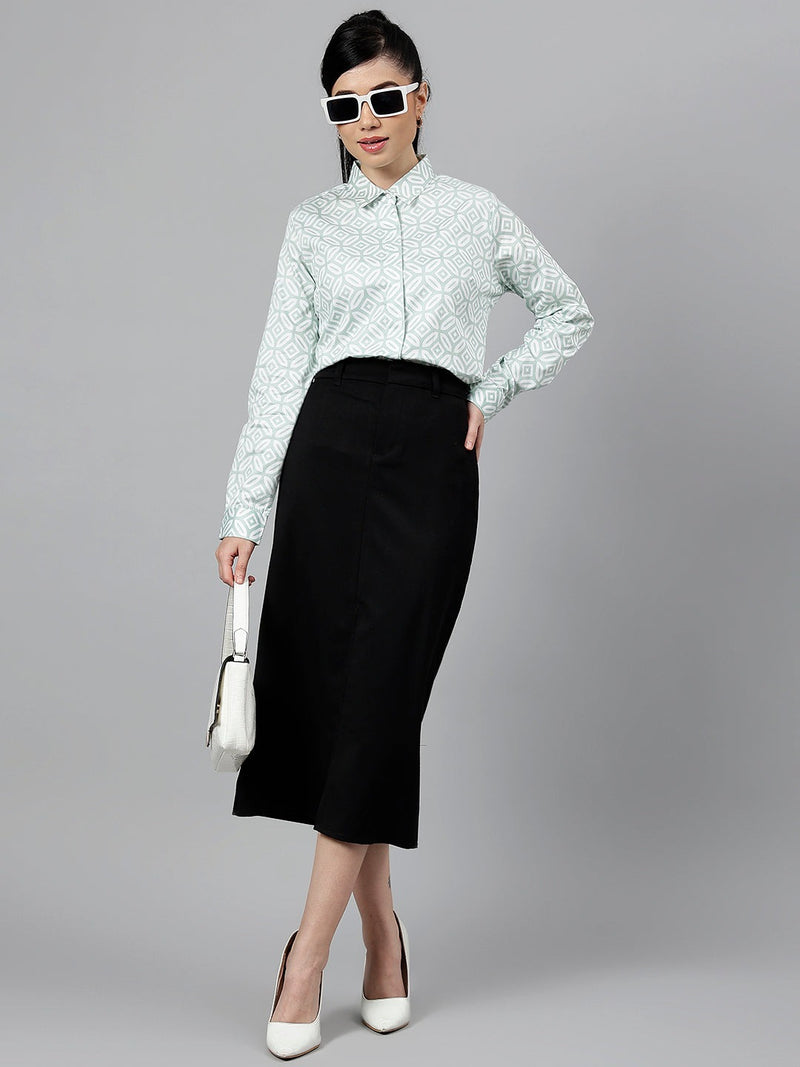 Mint Green Geometric Printed Long Sleeve Shirt