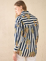 Striped Palm Tree Printed Shirt