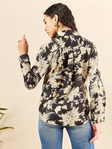 Black & Beige Tropical Print Shirt