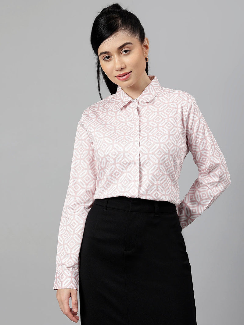Pink & White Geometric Print Formal Shirt