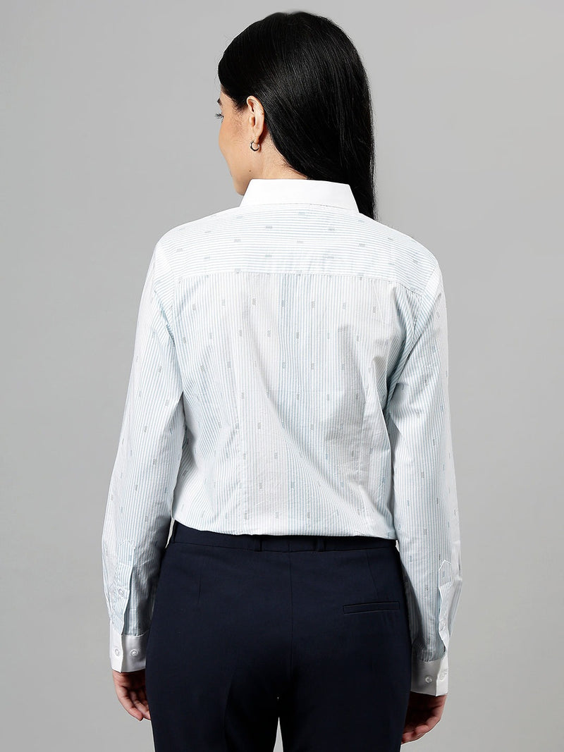 White & Light Blue Striped Long Sleeve Formal Shirt