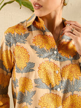 Floral Handblock Print Cotton Shirt