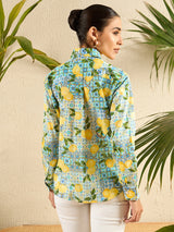 Mediterranean Lemon Print Cotton Shirt