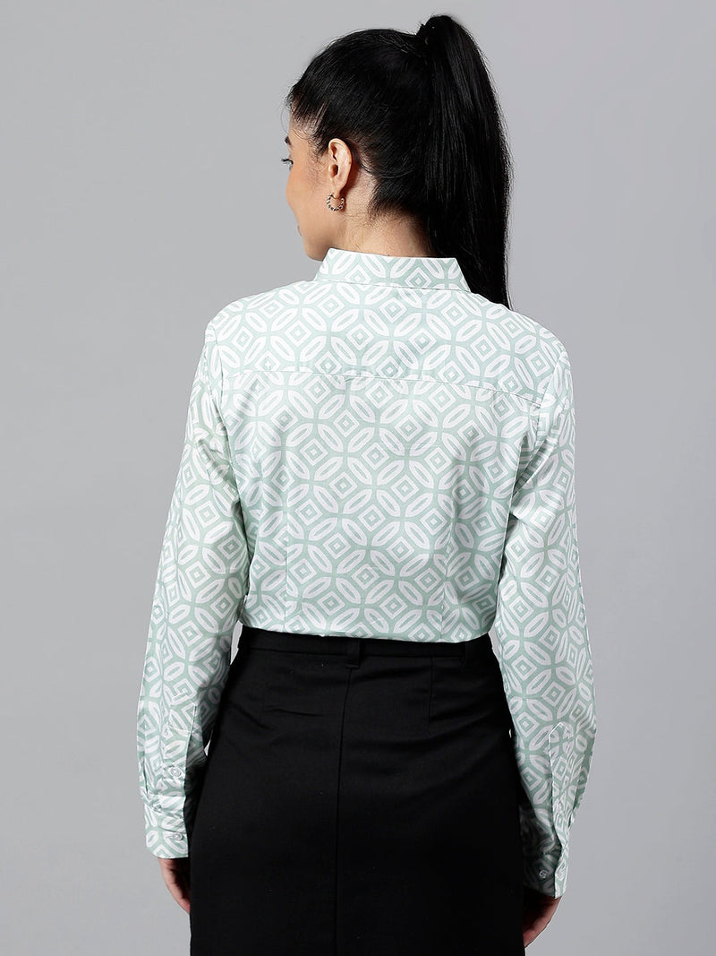 Mint Green Geometric Printed Long Sleeve Shirt