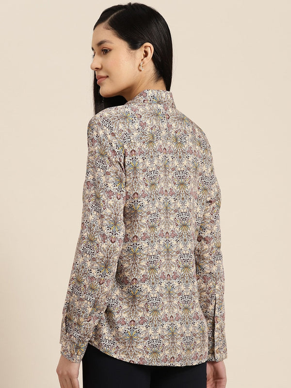 Beige & Multicolor Floral Printed Shirt