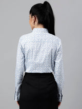 Light Blue & White Geometric Print Formal Shirt