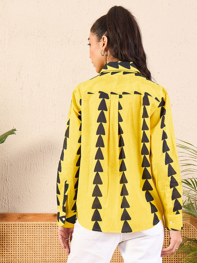 Bold Yellow & Black Geometric Print Button-Up Shirt