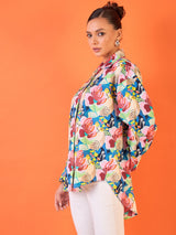 Multicolor Tropical Floral Button-Down Shirt