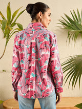 Tropical Print Pink Cotton Shirt