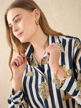 Striped Palm Tree Printed Shirt