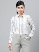 White & Grey Vertical Striped Long Sleeve Shirt