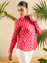 Handblock Print Red Cotton Shirt