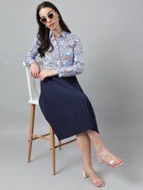 Blue Striped Floral Printed Long Sleeve Shirt